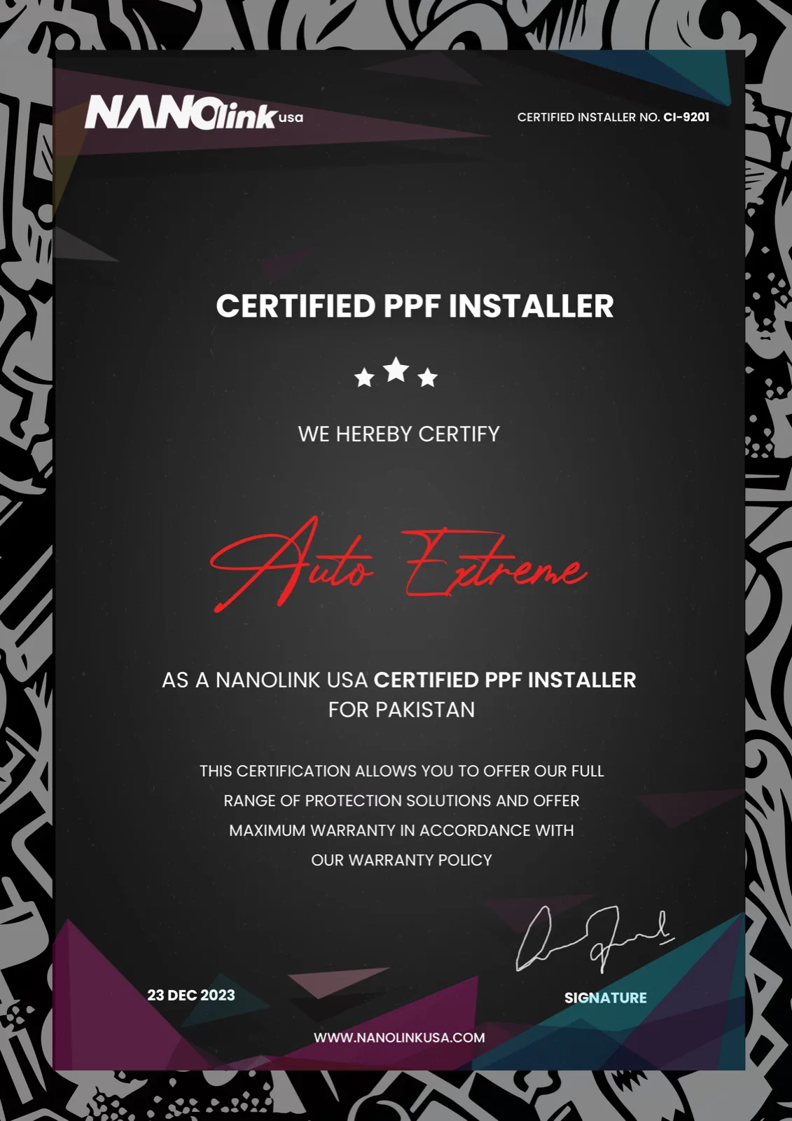 Nanolink USA — Authorized Dealer certificate